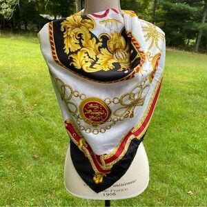 SALDARINI For ANN TAYLOR VINTAGE SCARF BLACK WHITE RED GOLD SILK SQUARE ITALY